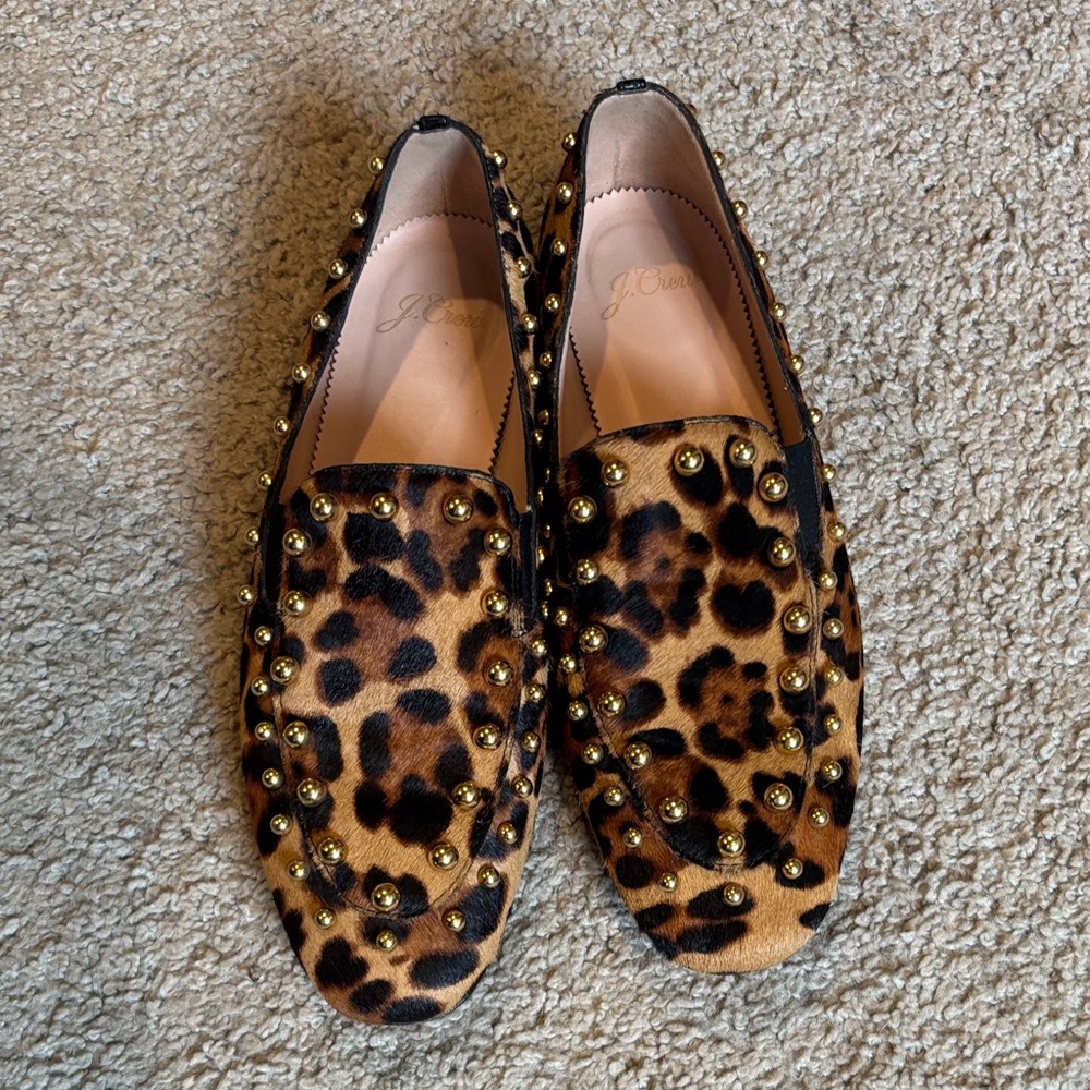 J. Crew Leopard Print Loafers with Gold Studs - Picture 2 of 10